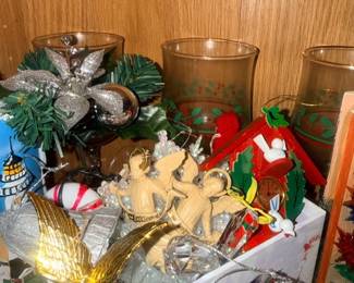 Amber glass Christmas tumblers and ornament decor
