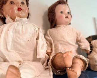 Pair of antique composition baby dolls