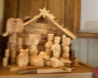 Hand carved wooden nativity set