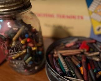 Vintage crayons in Ball jar & Dolly Anna game