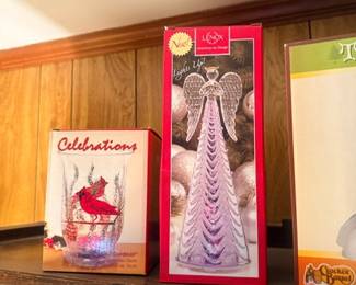 Boxed angel figurine and cardinal holiday decor