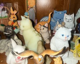 Ceramic cat and bird figurine collection