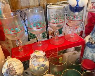 Vintage Christmas glassware goblets and holiday tumblers