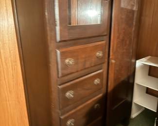 Antique wooden chifforobe wardrobe close-up