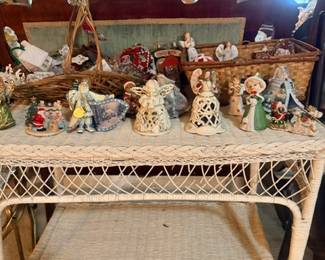 Vintage wicker table with figurine display