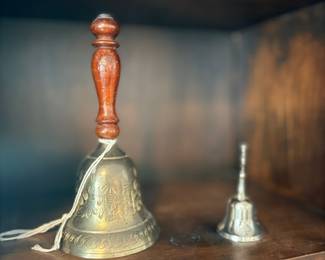 Vintage brass hand bells with wood handles