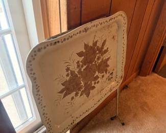 Vintage oval floral metal serving tray