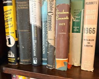 Shelf of vintage books — dictionaries & Bible commentaries