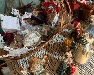 Woodland animal figurines and wicker basket decor