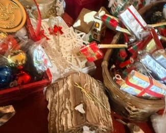 Assorted Christmas gift decor and baskets