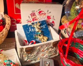 Santa gift box and ribbon Christmas decor
