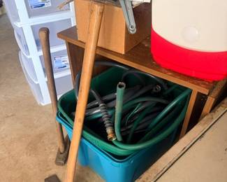 Garden tools and hose storage bin