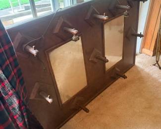 Vintage wood mirror frame with peg hooks