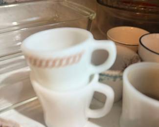 Fire-King milk glass mugs candy stripe pattern