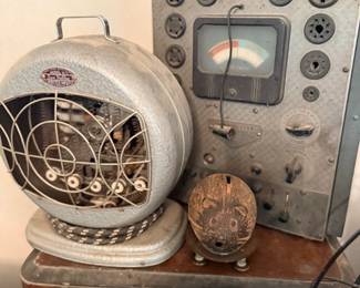 Vintage Philco tube tester & chrome electric heater fan