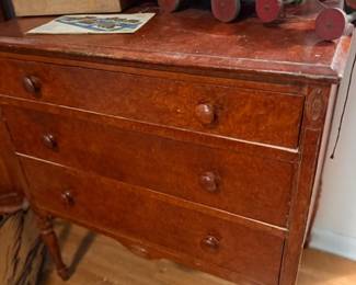 Antique wood three-drawer dresser chest