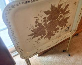 Vintage floral metal folding TV tray