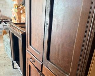 Antique tall wooden armoire wardrobe