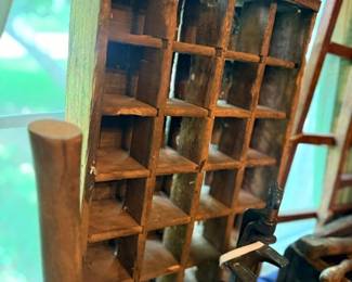 Antique primitive divided wooden box & vintage blowtorch