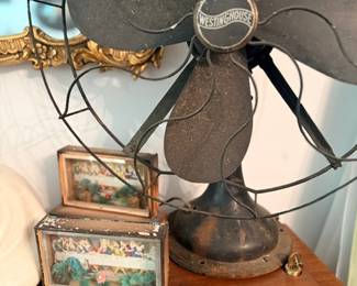 Antique Westinghouse electric fan & ornate music box