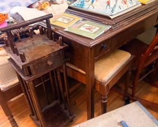 Antique wood desk, nesting tables & puzzles