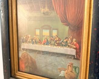 Framed Last Supper print in ornate gilt frame