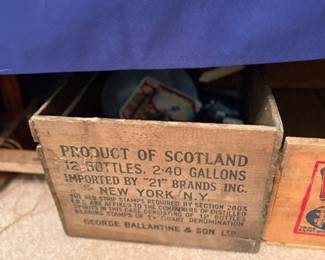 Antique Ballantine's Scotch whisky wooden shipping crate