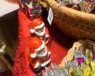 Ceramic Santa figurines and ornament basket