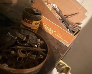 Bucket of assorted hardware and small parts