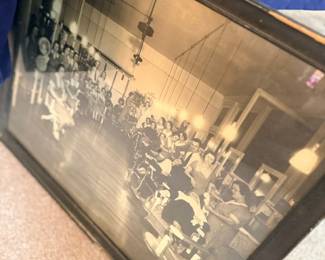 Framed vintage panoramic group photo