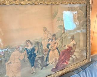 Large framed Victorian scene print in ornate gilt frame