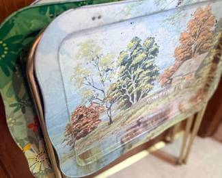 Vintage TV trays with folding stand