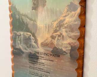 Vintage 'The Living Water' religious wood wall plaque