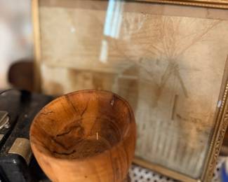 Hand-turned wood goblet & framed pressed flower art