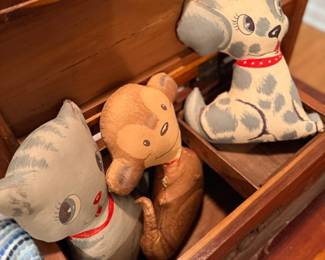 Vintage stuffed animals — cat, teddy bear & dalmatian