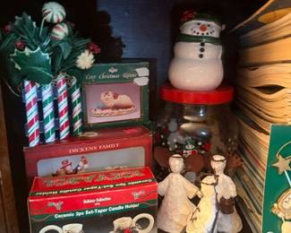 Dickens Family candle set and ceramic snowman