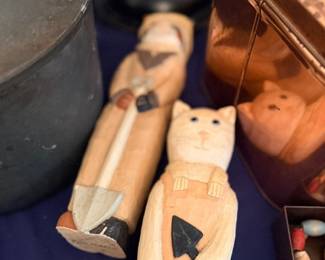 Hand-carved wooden folk art cat & animal figures