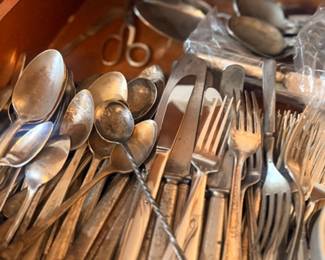Drawer of assorted vintage silverware flatware