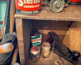 Vintage Sterno & Energine advertising tins, garage collectibles