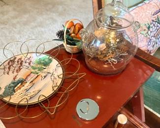 Painted plate and glass terrarium decor lot