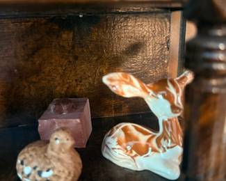 Ceramic deer & bird figurines with quartz