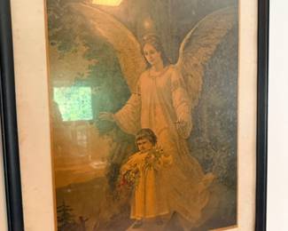 Framed Guardian Angel print in wood frame