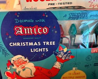 Vintage Woolworth's & Amico Christmas light boxes with Santa