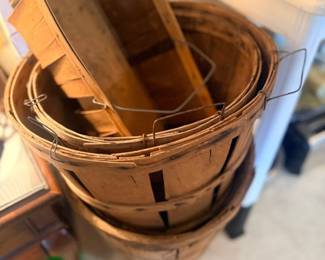 Antique wooden splint bushel baskets