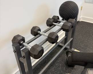 Dumbbells with rack and medicine ball