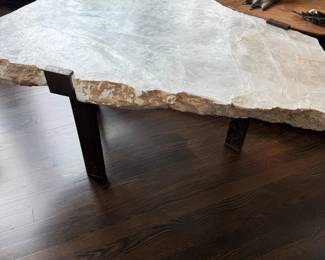 Natural stone slab coffee table on iron base