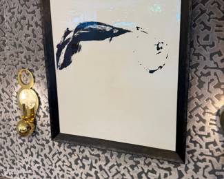 Framed abstract blue and white artwork