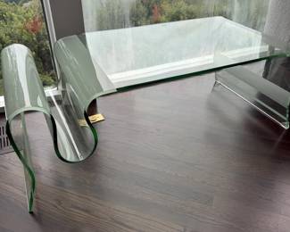 Lucite waterfall coffee table with glass top