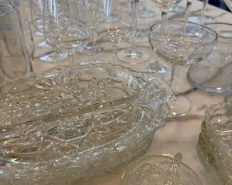 Cut glass oval tray and sherbet glasses