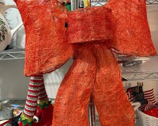 Orange mesh bow and fall decor